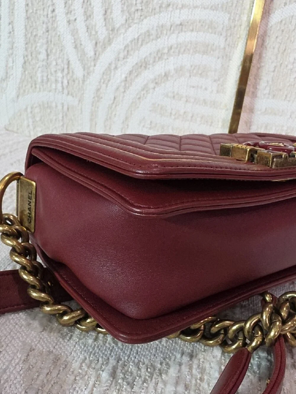 Chanel Boy Quilted Top-Handle Shoulder Bag in Deep Burgundy Small